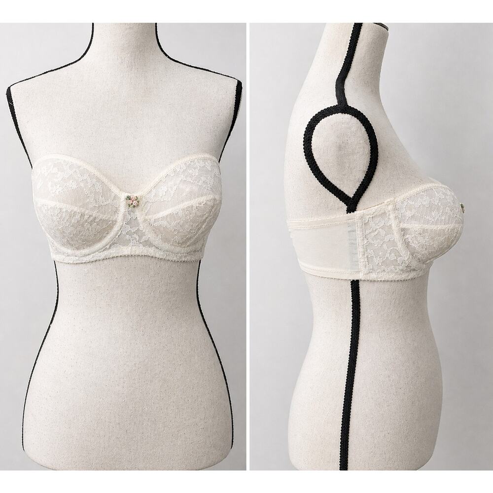 Vintage 50s/60s Shape-Ease Bullet Bra Strapless Cone Sheer Lace 34B USA Pinup